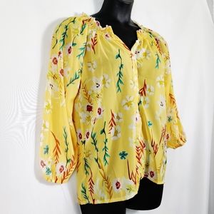 Misslook flpwer yellow top size L semi‎ sheer